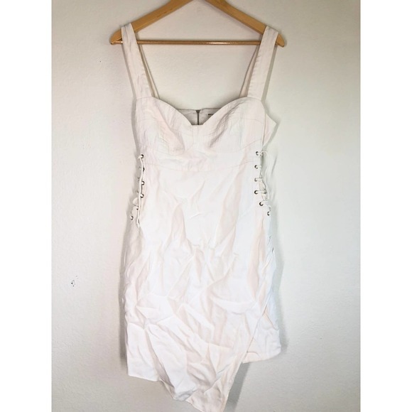 Nicholas Christina Side Tie Mini Dress White Sweetheart Neckline Sheath US 6 - Picture 5 of 13